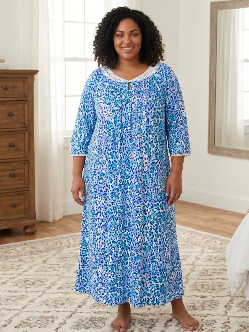 NWT | Blue Leopard Print Post Surgery Nightgown Hospital Gown Snap Shoulders | 3
